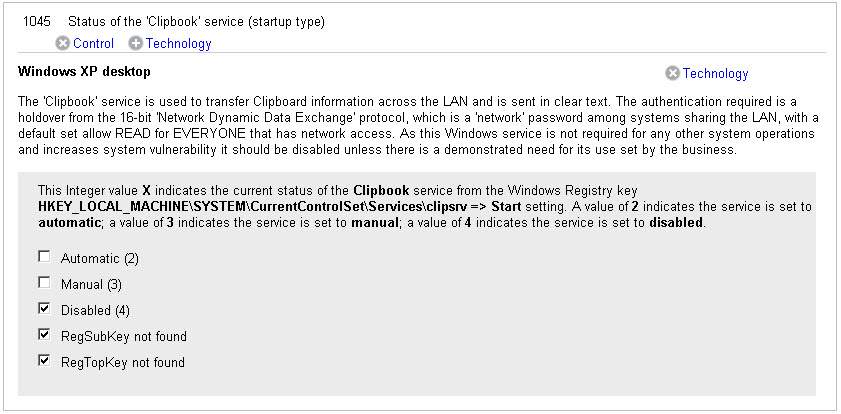 Sample Policy with Disabled, RegSubKey not found and RegTopKey not found checkboxes selected