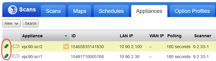 Appliances tab showing scanner connected status